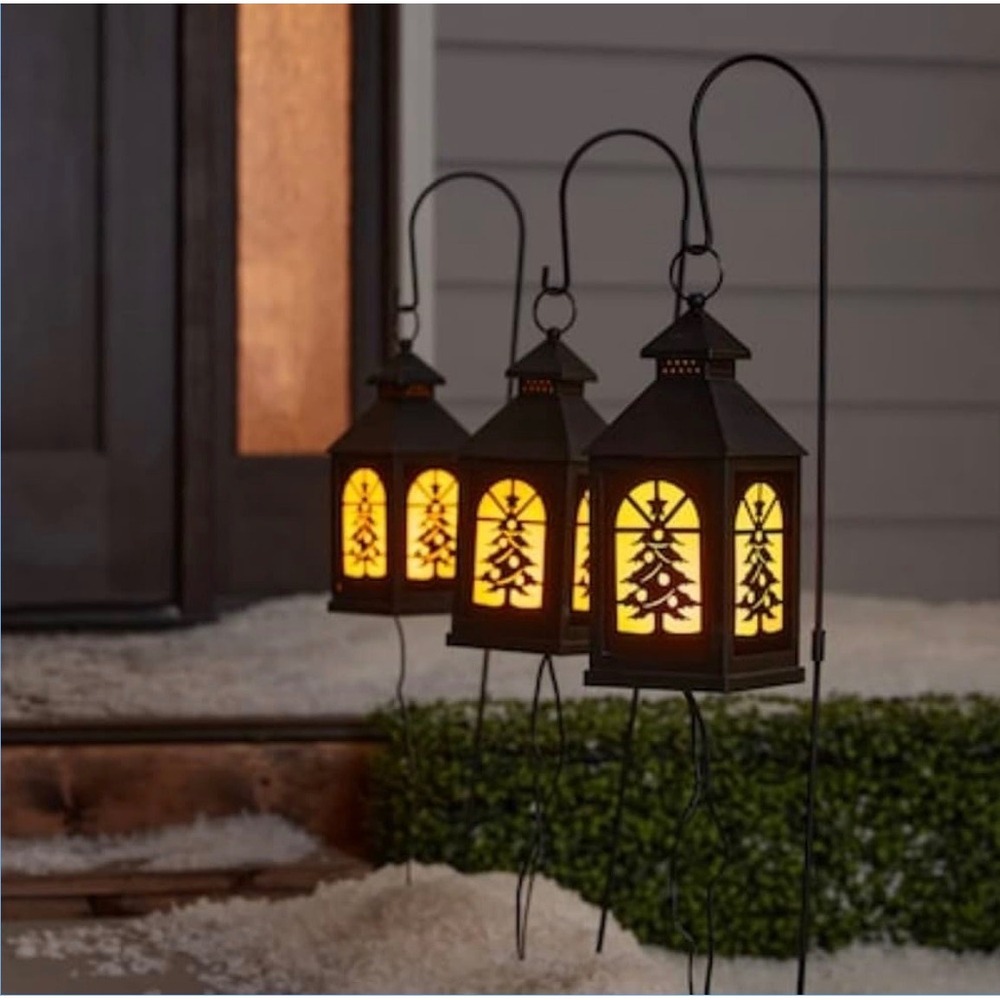 GE StayBright 3pk Flickering LED Lighted Lantern Pathway Set Christmas Tree